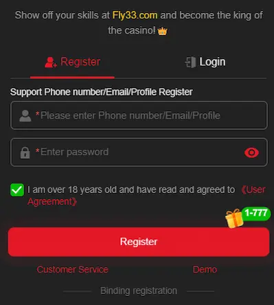 Fly33 Game Registration Interface