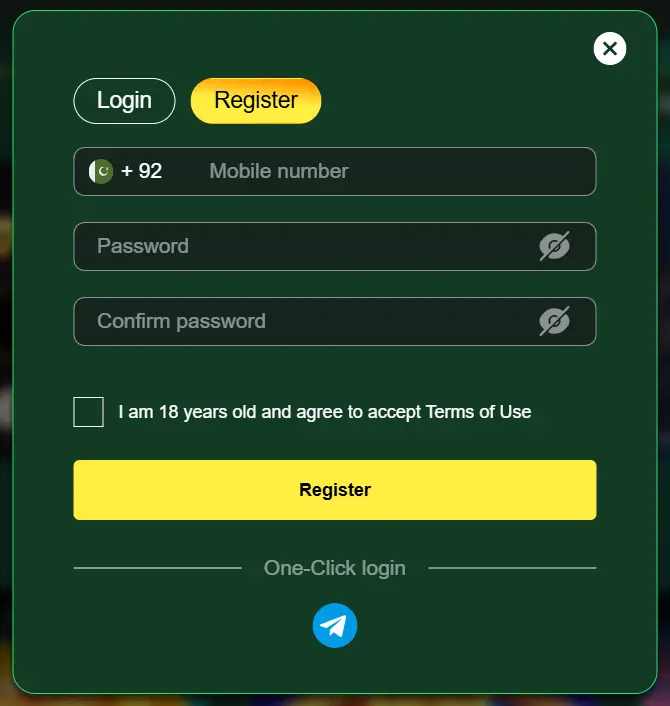 PKRONE Game Registration and Login interface