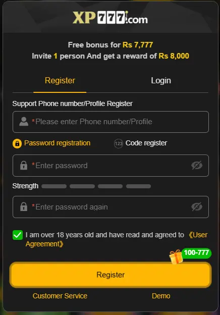XP777 Game Registration Screenshot 2