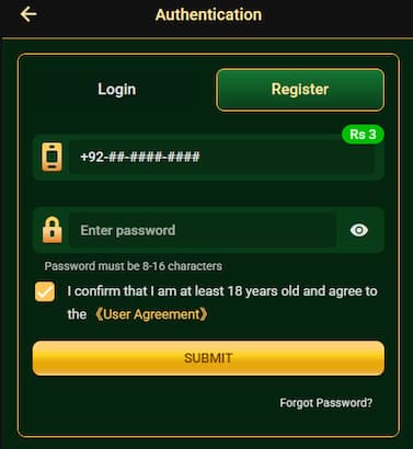 6R Game Account Register Screenshot